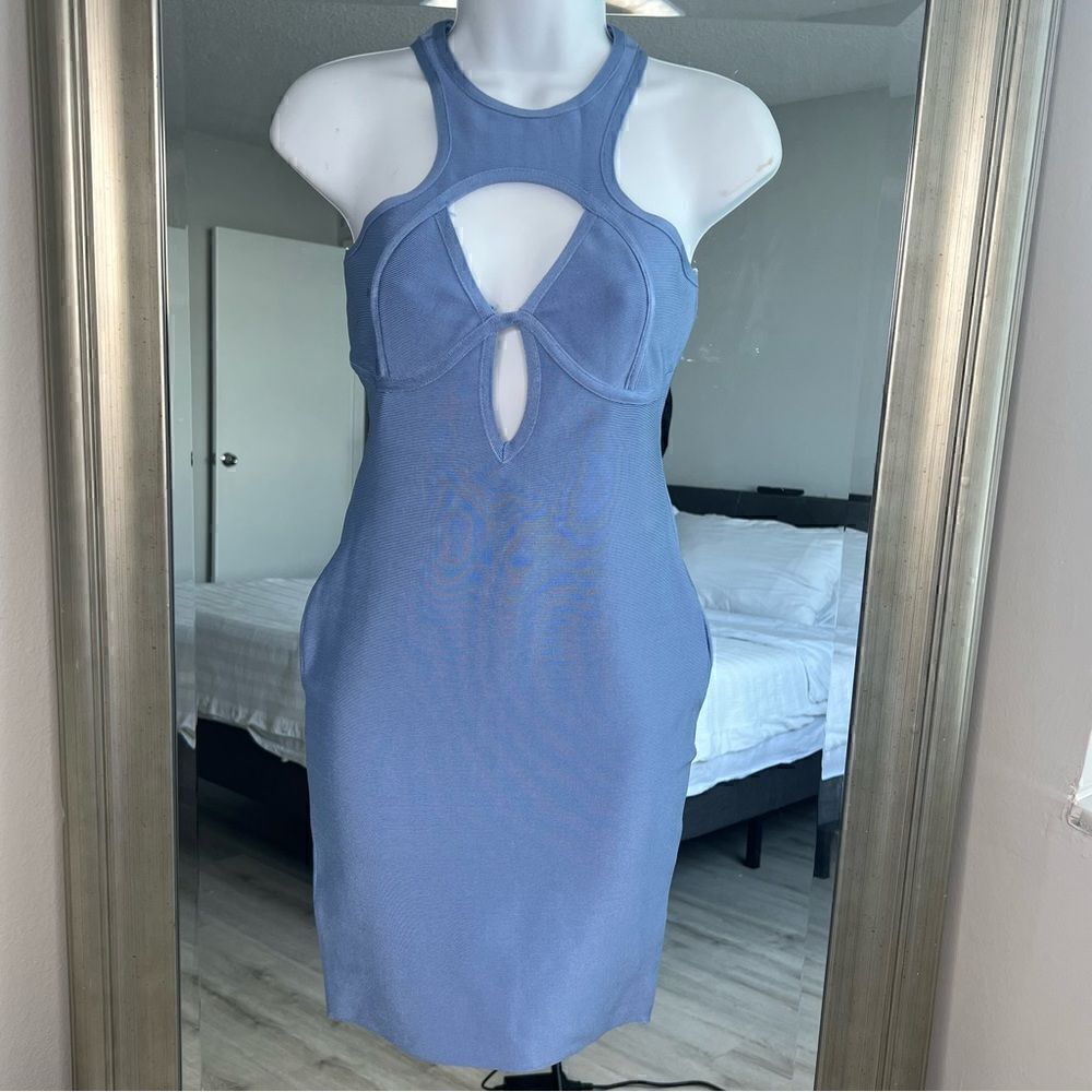 AZAI Bodycon  Mini Bandage Sexy Dress Sleeveless High Neckline Size M.